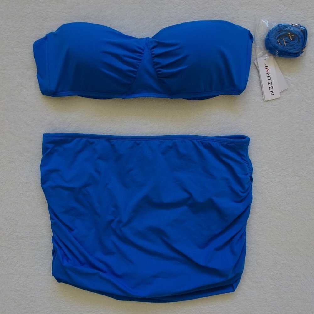 Jantzen Two Piece Swim Suit Women's Size 16 Blue Bandeau Top Swim Skirt